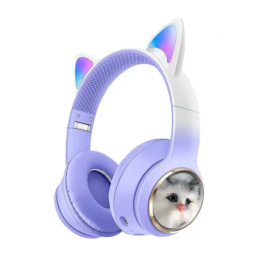 Auriculares Shaza catbeat kids con Bluetooth y diseño sobre la oreja, color morado