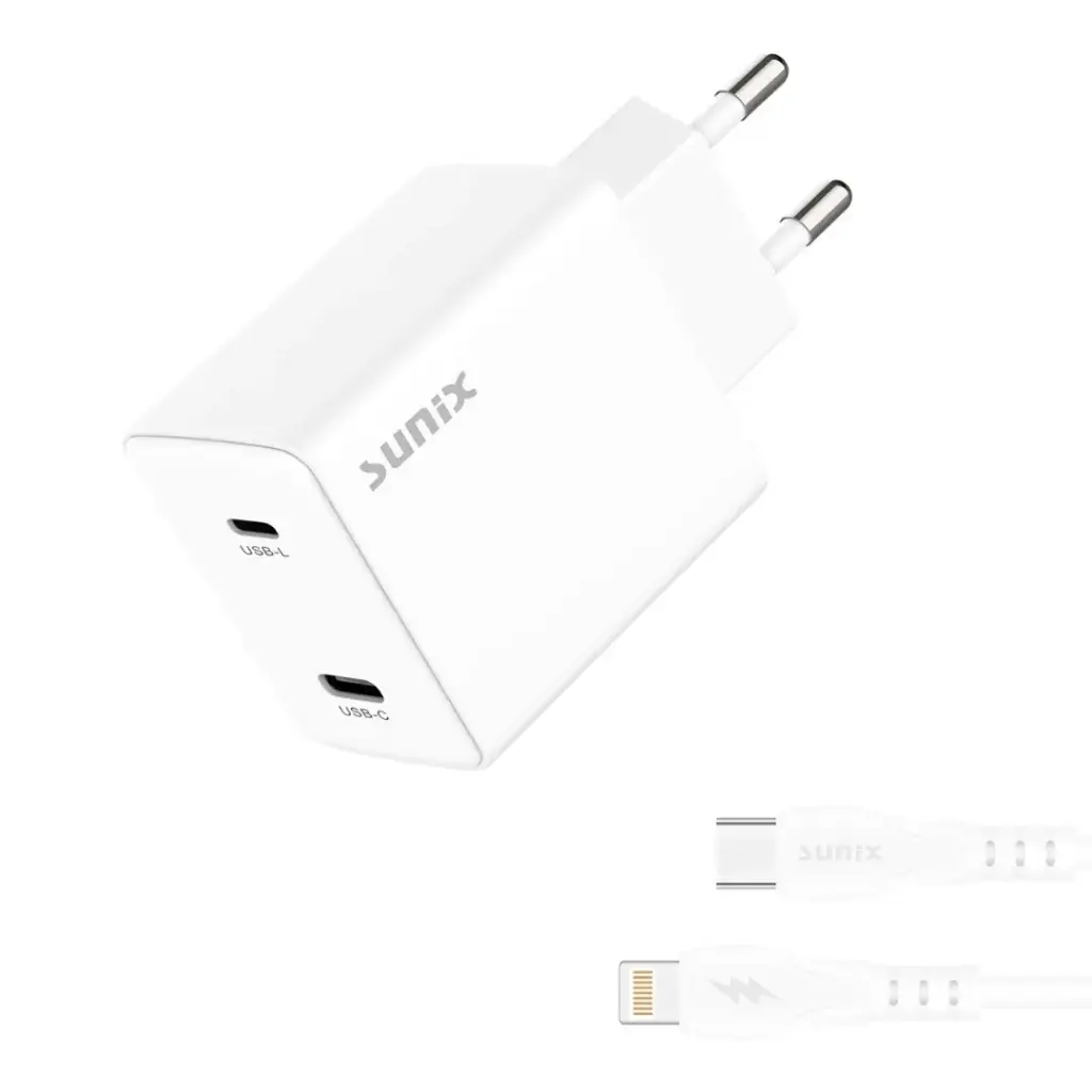 SUNIX S33 SET CHARGER WITH LIGHTNING TO TYPE-C CABLE