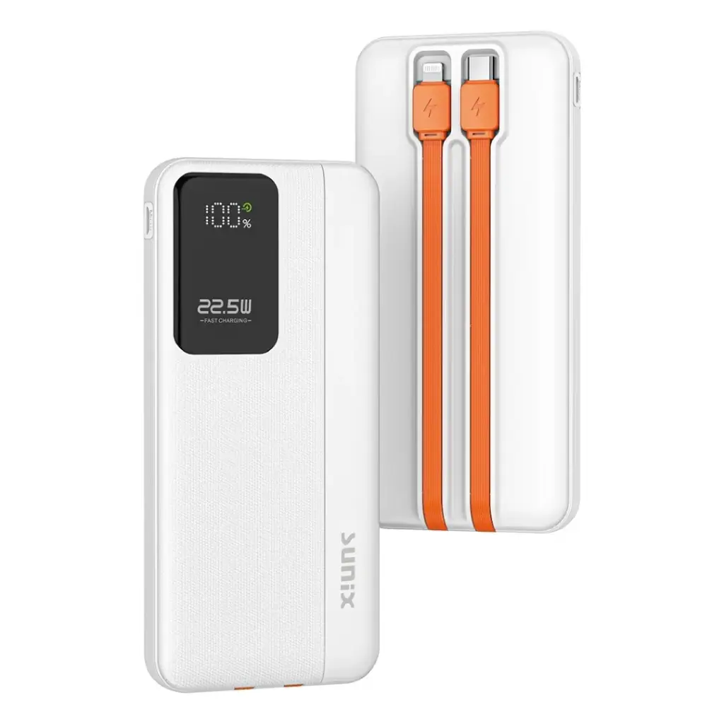 BATERÍA EXTERNA SUNIX PB145 DE 10 000 mAh (CARGA RÁPIDA DE 22,5 W CON CABLE) BLANCA